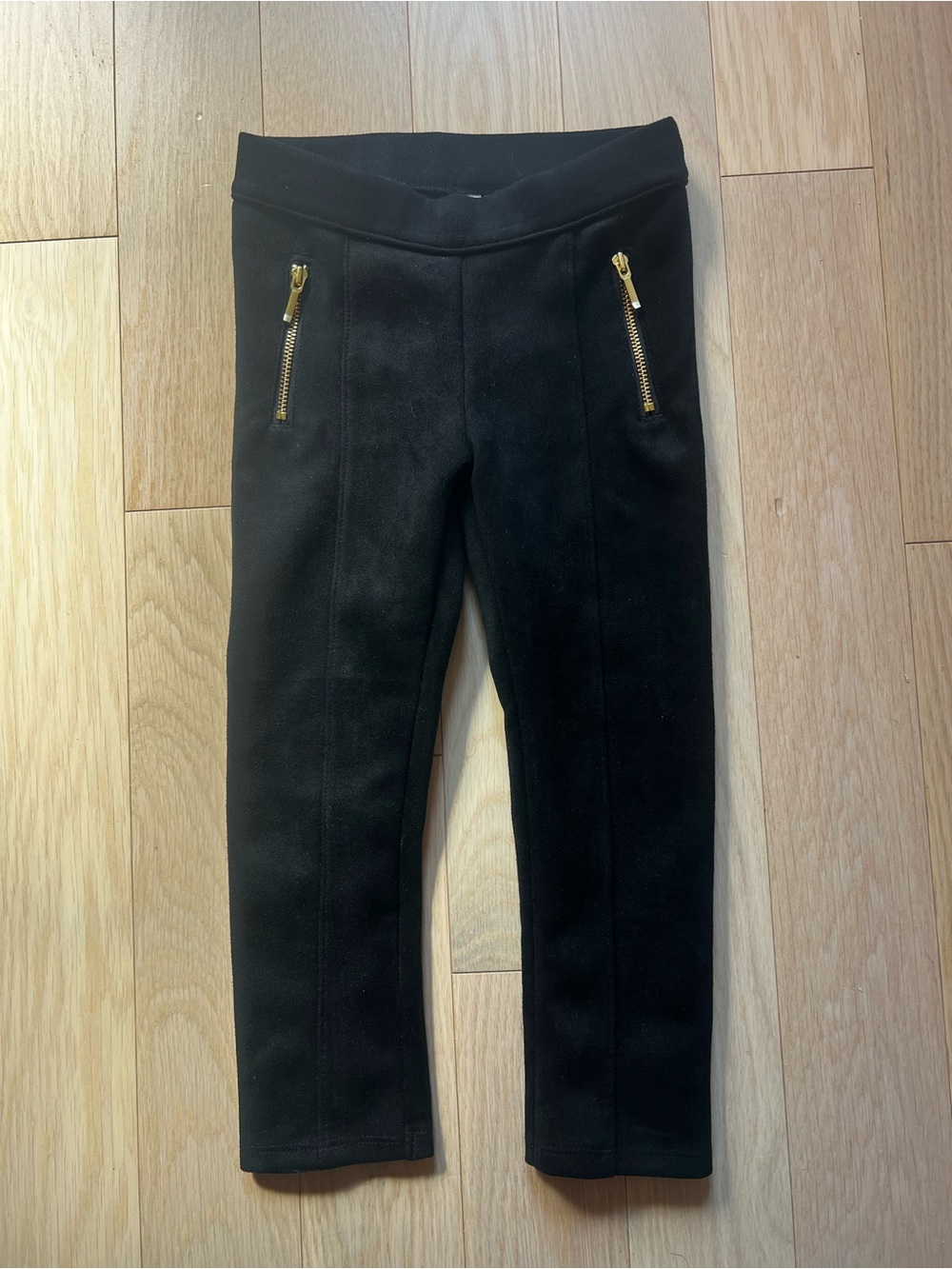 Janie and Jack Black Faux Suede Leggings with Gold Zipper Accents